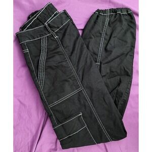 VIP Jeans Cargo Pants 13/14 Black Contrast Stitch Cynched Cuf Y2K Mid Rise Cyber